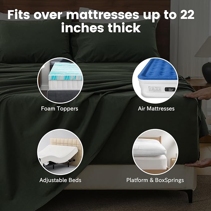 Bedlifes 100% French Linen Sheets King Size 18-24”Extra Deep Pocket 4-Piece Set Breathable & Moisture-Wicking,Soft & Durable Sheets for Thick Mattresses(Teal)