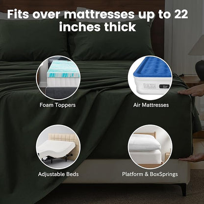 Bedlifes 100% French Linen Sheets King Size 18-24”Extra Deep Pocket 4-Piece Set Breathable & Moisture-Wicking,Soft & Durable Sheets for Thick Mattresses(Teal)