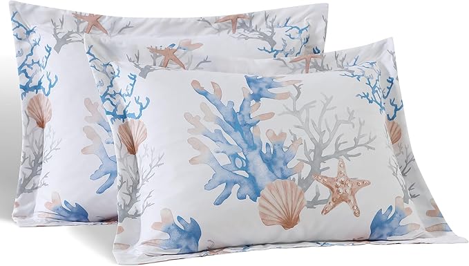 Caribbean Joe King 3-Piece Comforter Set, Tropical Coastal Beach Design Bedding, Coastal Damask
