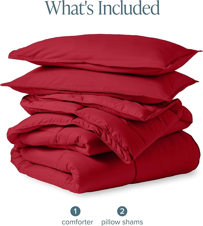 Bare Home Comforter Set - King/California King Size - Ultra-Soft - Goose Down Alternative - Premium 1800 Series - All Season Warmth (King/Cal King, Red)