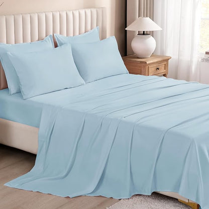 Litanika Comforter Full Size Set Light Blue - 7 Pieces Bed in a Bag Full Bedding Comforter Sets, Plain Lightweight Bed Set with Comforter, Sheets, Pillowcases & Shams