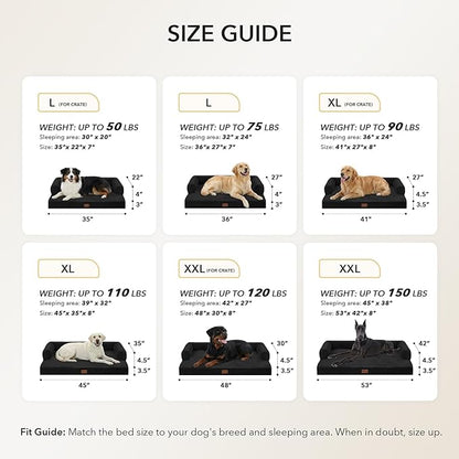 Orthopedic Dog Beds for Large Sized Dogs, Waterproof Egg Crate Foam Medium Dog Couch Beds for Crate 35x22Inch, Washable Pet Beds with Removable Cover and Nonskid Bottom, Black