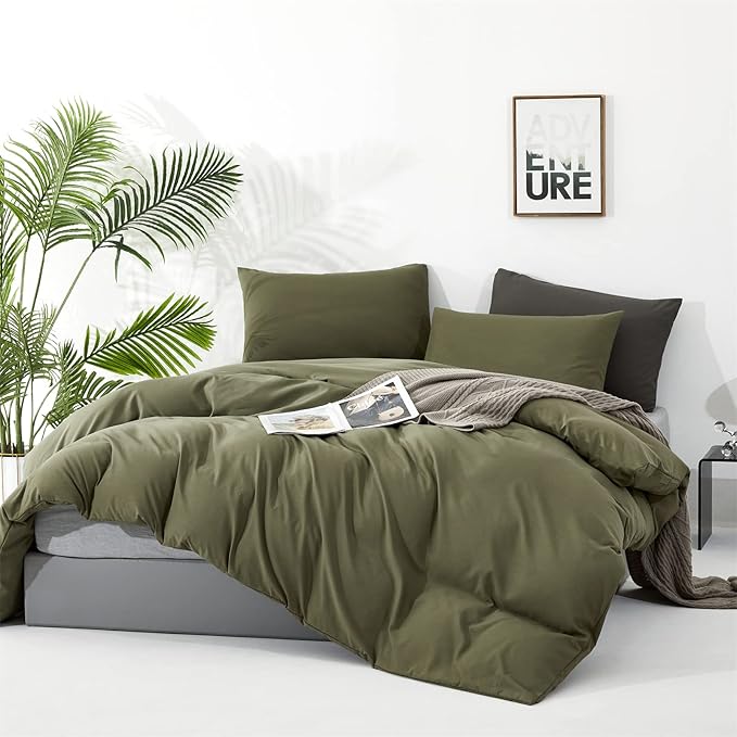 CLOTHKNOW California King Olive Green Comforter Set 3Pcs Dark Green Bedding Comforter Sets Light Green Comforter Green Comforter Sets Cal King