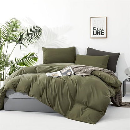 CLOTHKNOW California King Olive Green Comforter Set 3Pcs Dark Green Bedding Comforter Sets Light Green Comforter Green Comforter Sets Cal King