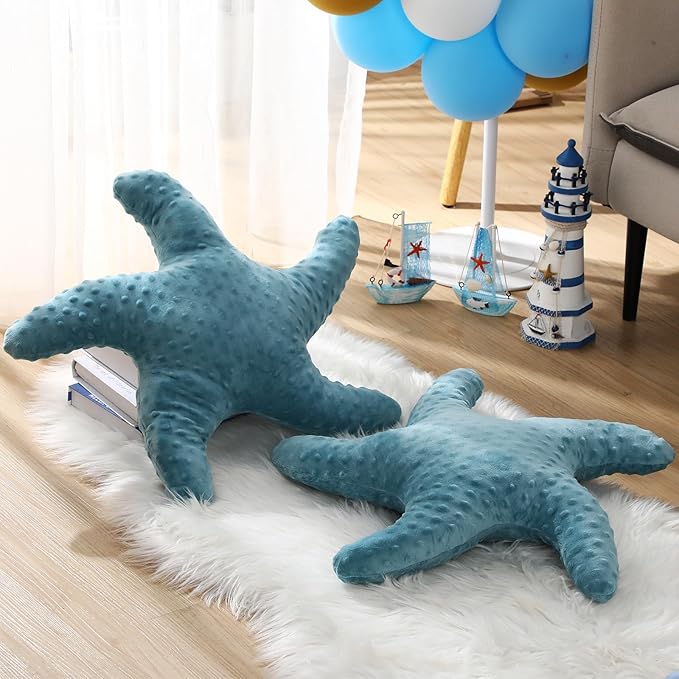 Fumete Starfish Pillow Beach Starfish Shaped Throw Pillows 20'' Stuffed Animal Cute Plush Coastal Decor Ocean Star Pillow Plush Cushion for Bedroom Living Room Sofa Couch(Green,2 Pcs)