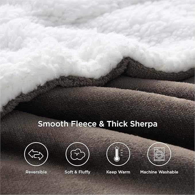 Bedsure GentleSoft Sherpa Fleece Throw Blanket Twin Size for Couch - Thick and Warm Throw for Women and Men, Soft Fuzzy Plush Twin Blanket for Winter, Non-Heated, Brown, 60x80 Inches