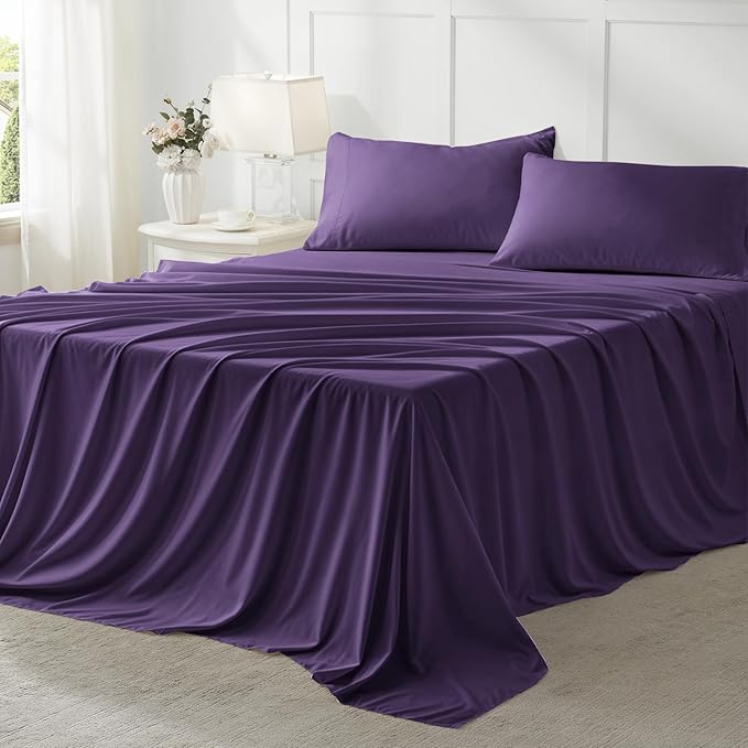 Anluoer California King Size Bed in a Bag 7 Pieces,Dark Purple Cal King Comforter Set with Sheets,All Season Bedding Sets with Comforter,Pillow Shams,Pillowcases,Flat Sheet,Fitted Sheet