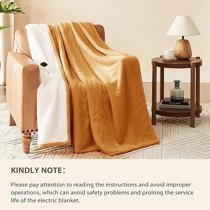Homemate Electric Heated Blanket Queen Size - 84"x90" Heating Blanket Queen Size Dual Control 1/2/4/6/8 Hours Auto-Off 10 Heat Level Over-Heat Protection Flannel Sherpa ETL Certification