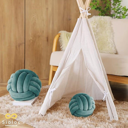 Sioloc Soft Knot Ball Pillows,Round Throw Pillow Cushion Home Decoration Plush Pillow,Throw Knotted Pillow Handmade Round Plush Pillow（7.8inches,Teal）