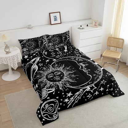 Feelyou Sun and Moon Bedding Set Full Size Bohemian Style Comforter Set for Kids Boys Girls Galaxy Comforter Cosmic Celestial Quilt Set 1 Comforter Set with 2 Pillowcases