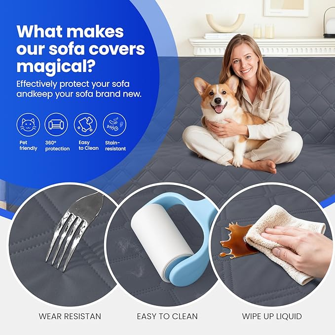 Waterproof Couch Covers for Pets, Waterproof Dog Bed Cover, Anti-Slip Soft Dog Blankets, Couch Cover for Dogs Washable, Pet Blanket for Puppy Large Dogs Cat (82x120 Inch, Dark Grey)