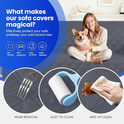 Waterproof Dog Bed Cover, Non-Slip Dog Blanket for Couch, Couch Covers for Dogs Washable, Pet Blanket for Furniture, Pet Bed Mat for Sofa, Car, Pet Supplies (82x82 Inch, Dark Grey)