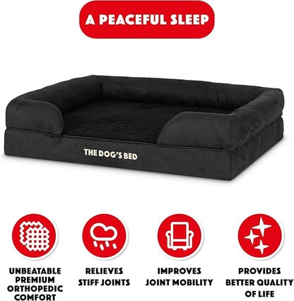 The Dog’s Bed Orthopedic Memory Foam Dog Bed with Bolsters, Plush Fabric, Black Plush, L
