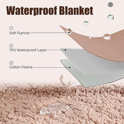Makigued Waterproof Dog Blanket for Couch & Bed, Reversible Sherpa Fleece Pet Throw with Quiet TPU Barrier, Machine Washable Furniture Protector for Large Dogs & Cats, Twin Size 60x80 Inch, Cream
