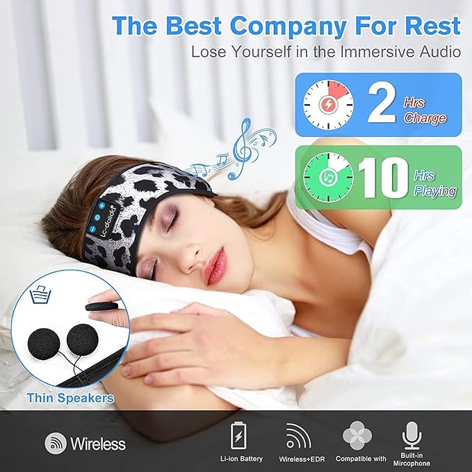 LC-dolida Sleep Headphones Bluetooth 5.4 Headband, Sports Wireless Earphones with Ultra-Thin HD Stereo Speaker Sweat Resistant Earbuds Sleeping Headphone for Workout Running Cool Gadgets Unique Gifts