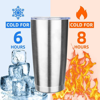 20oz Tumbler with Lid Stainless Steel Insulated Tumblers Travel Coffee Tumbler Bulk Double Wall Vacuum Insulated Water Cup Christmas Gifts for Women Men Her Him Home Office (Silver, 1pack)