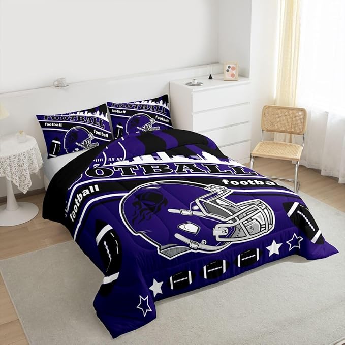Feelyou Football Bedding Set Boys Girls Twin Size Rugby Sports Comforter Set Sports Themed Women Men Football City Duvet Quilt Bedroom Decor