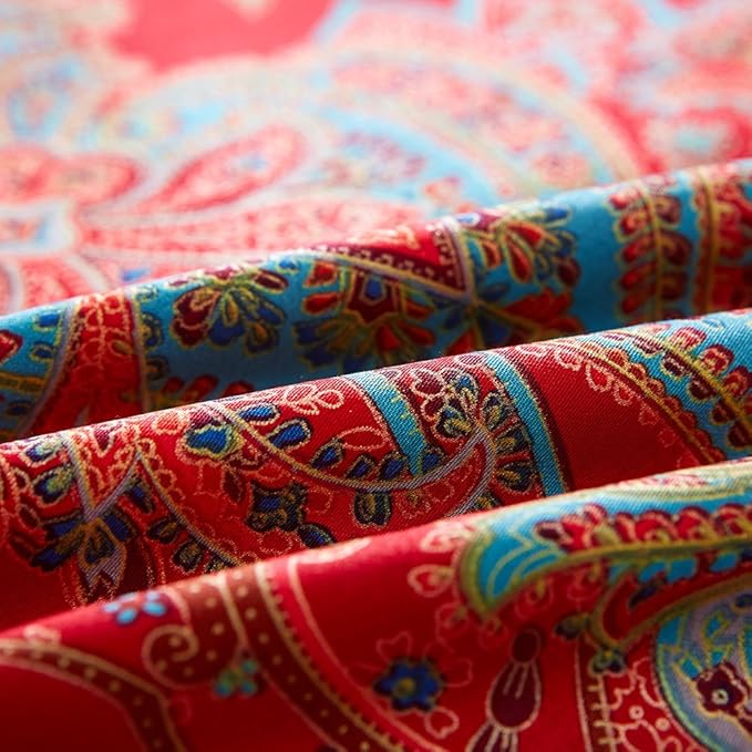 mixinni Red Paisley Comforter Sets Twin XL Size Bed Shabby Chic Print Comforter All Season 3 Pieces 1 Fluffy Soft Comforter with 2 Pillow Shams-Twin XL Size