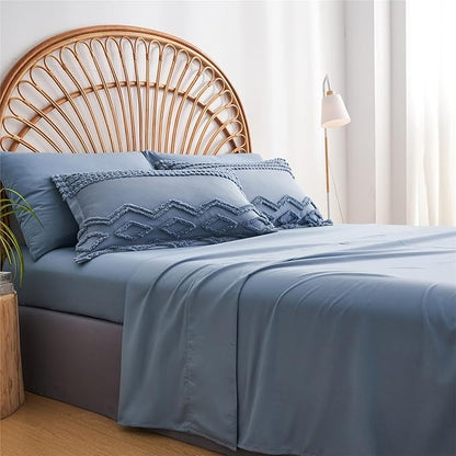 KAKIJUMN Blue Tufted 7-Piece Queen Comforter Set, Shabby Chic Boho Comforter and Sheet Set, All Season Soft Microfiber Complete Bedding Set