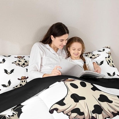 Erosebridal Cowboy Ghost Comforter Set Twin for Boys, Horror Halloween Decor Bedding Set Gothic Bat Comforter, Black Bat Quilt with 1 Pillow Case for Kids Girls Teens Women Men Bedroom