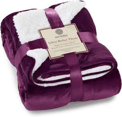 Genteele Sherpa Throw Blanket Super Soft Reversible Ultra Luxurious Plush Blanket, 60 x 70 inches, Rich Purple/White