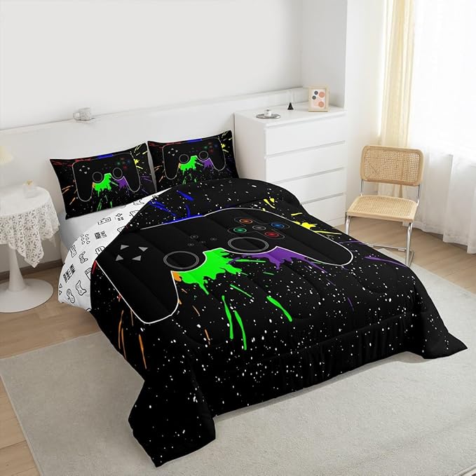 Erosebridal Twin Bedding Set,Gaming Comforter Sets for Boys Gamer Bedding Sets for Boys,Toddler Bedding Gaming Bed Kids Comforter Sets,Watercolor