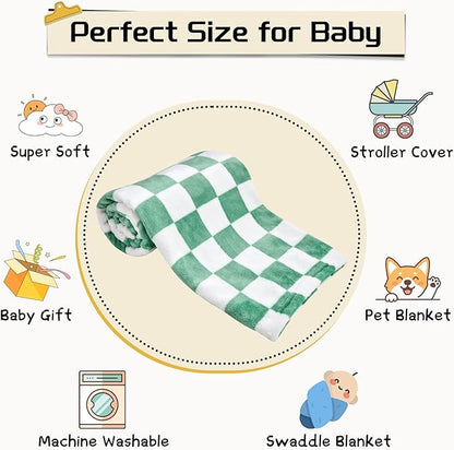 Yurhap Checkered Baby Blanket Fleece Baby Blankets for Boys, Ultra Soft Cozy Fluffy Infant Toddler Newborn Receiving Gifts for Crib Stroller, 30x40 Inch, Jade Green