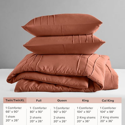 Comfort Spaces Clay Twin Size Comforter Set - 2 Pieces Pintuck Pleated Bedding Sets, All Season Lightweight, Extra Softness Pre-Washed Microfiber Twin Bed Set, Shams, Twin