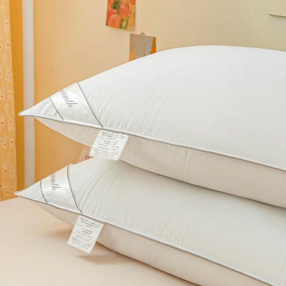 King Size Goose Down Feather Hotel Collection Bed Pillows with Grey Piping for Sleeping,100% Cotton Cover White Color King(20x36IN) One Pillow