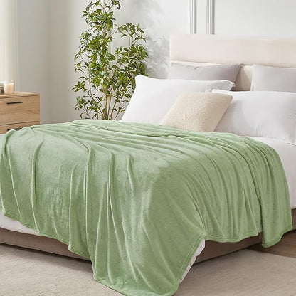 Hansleep Fleece Sage Green Queen Blanket, Super Soft Flannel Fuzzy Plush Cozy Blanket for All Seasons, Sage Green, Queen 90x90 Inches