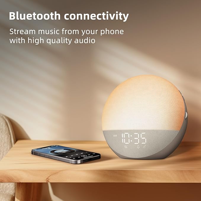 Sunrise Alarm Clock White Noise Machine: Natural Wake Up Light - Dimmable Clock with Bluetooth Speaker for Bedroom - 25 Sleep Sounds for Baby Adults Kids Cocoa