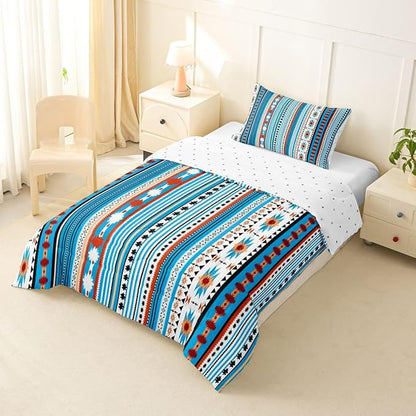 Erosebridal Southwestern Comforter Set Twin Bohemian Geometric Quilt, Ethnic Tribal Arrow Bedding Set Western Duvet Insert, Country Western Bedroom Decor Blue White