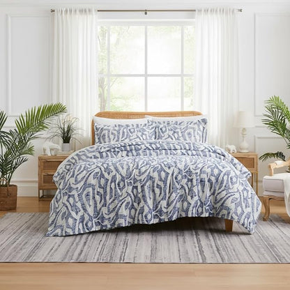 Southshore Fine Living, Inc. Full/Queen Sized Comforter Bedding Set, Down Alternative Floral Comforter with Matching Shams, Modern Abstract Prints Bed Spread, Fits Full & Queen Beds, Blue Khari