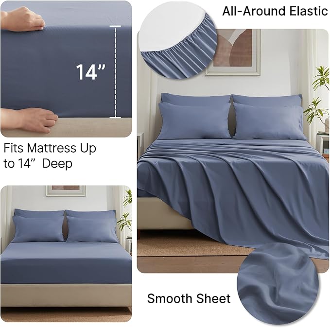Anluoer Twin Comforter Set 5 Piece, Greyish Blue Bed in a Bag with Sheets, Comforters Twin Size Bedding Sets with 1 Comforter, 1 Pillow Shams, 1 Pillowcases, 1 Flat Sheet,1 Fitted Sheet