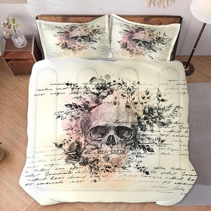 Twin Size Comforter Set with Pillowcase, Rock Goth 2 Pcs Bedding Adults, Retro Gothic Soft Comforter Set for Bedroom Bed Decor