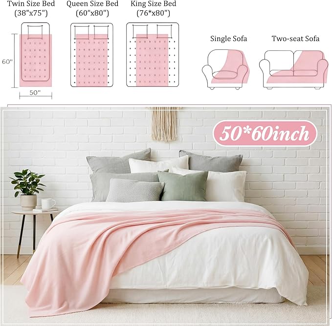 Kinlop Fleece Blanket Bulk 60 x 50 Inch Soft Lightweight Fleece Cozy Blanket Warm Throw Plush Pet Throw for Bed Couch Sofa Home Office Wedding Gifts Travel Camping(Pink Tones)