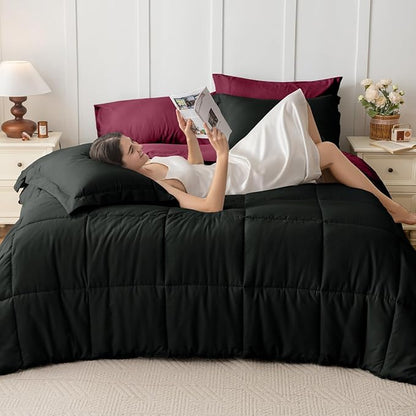 JOLLYVOGUE California King Comforter Set, Ultra-Soft Bed in a Bag Cal King Size 7 Pieces, Oeko-TEX Certified Bedding Set with Down Alternative Comforter, Sheets, Pillowcases & Shams, Burgundy & Black