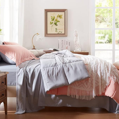 Anluoer King Size Bed in a Bag 7 Pieces, Pink Bed Comforter Set with Sheets, All Season Bedding Sets with 1 Comforter, 2 Pillow Shams, 2 Pillowcases, 1 Flat Sheet, 1 Fitted Sheet