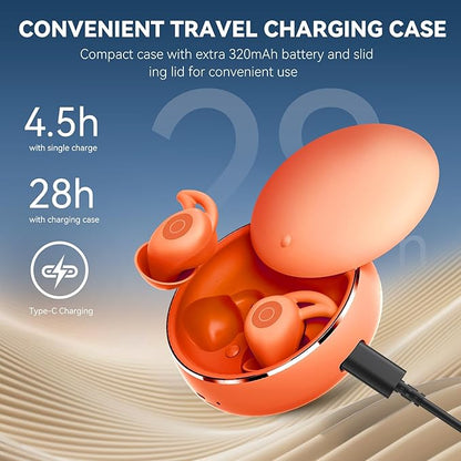 Sleepals Micro Sleep Earbuds for Side Sleepers, Sleep Headphones with Noise Reduction, Soft and Snug Fit Overnight, Slim and Light, 28hr Play with Travel Charging Case (Orange)