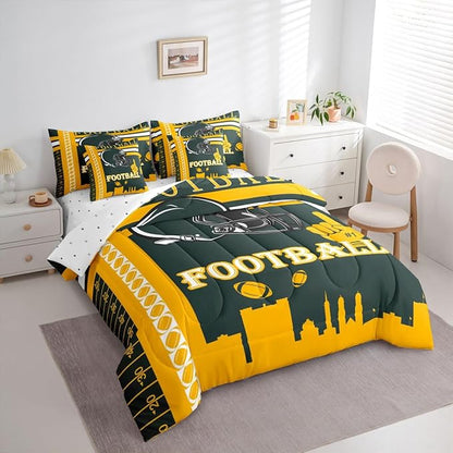 Feelyou Football 7 Pieces Comforter Sets Queen Size Kids Bedding Set Rugby Sports Football City Bed in a Bag with Comforter, Sheets, Pillowcases & Cushion Cover