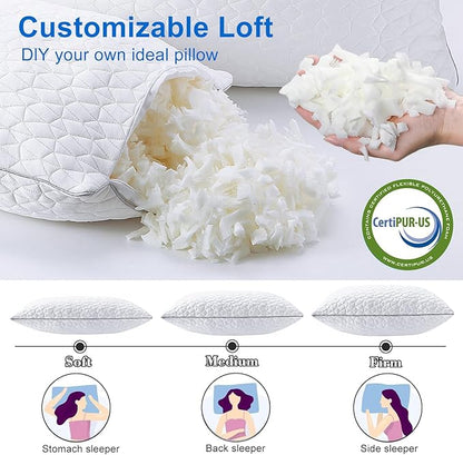 Cooling Pillows Standard Size Set of 2, Shredded Memory Foam Pillows, Adjustable Firm Bed Pillows Cool Cold Pillow for Hot Side Back Stomach Sleepers with Removable Washable Cover, 20" x 26", White