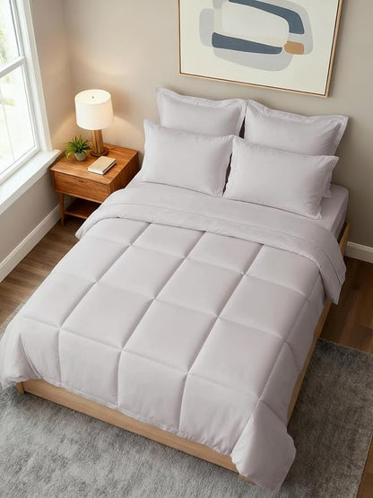 Full Comforter Set - 5 Piece Bed in a Bag Full Size Bed Set - Down Alternative Comforter, Flat Sheet, Fitted Sheet, Pillowcase & Shams for All Seasons - Ultra Soft, Comfy and Breathable - Light Grey