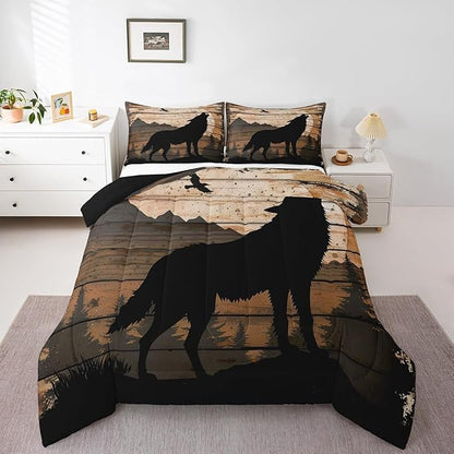Feelyou Wolf Print Comforter Set Twin for Girls Women Teens Adult, Kids Boys Wildlife Hunting Theme Bedding Set, Western Farmhouse Comforter Soft Quilt Set, with 1 Pillowcase 2Pcs Bedding