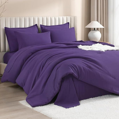 Litanika Comforter California King Size Set Purple - 7 Pieces Bed in a Bag California King Bedding Comforter Sets, Plain Lightweight Bed Set with Comforter, Sheets, Pillowcases & Shams