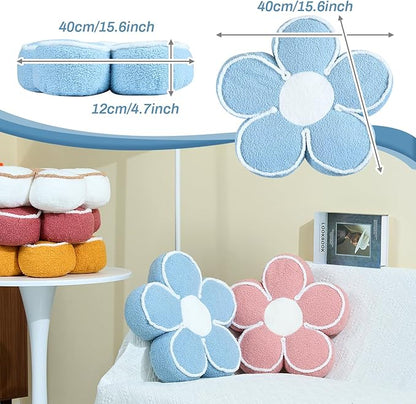 Sioloc Flower Shaped Pillow Daisy Pillows Floor Cushion Pastel Cute Seat Cushions Aesthetic Classroom Dorm Decorative Fun Throw Pillow for Bed,Couch(Blue,19.7")