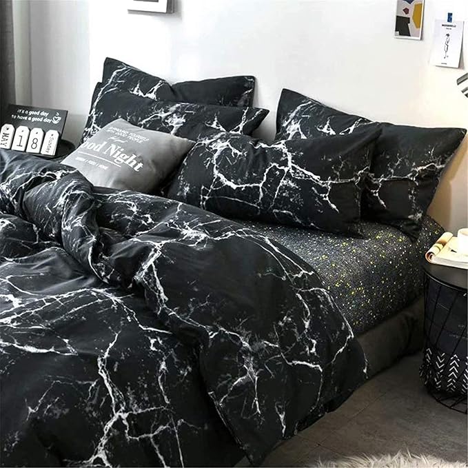 Cottonight Black Marble Comforter Set Full Marble Bedding Comforter Set Black and White Abstract Modern Blanket Quilts Marble Texture Comforter Black Bedding Set for Men Women Adults Kids