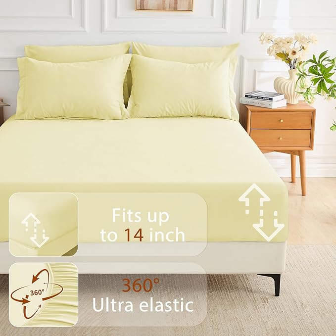 MUXHOMO 5 Pieces Twin Comforter Set, Soft Bed in a Bag Twin Size, All Season Bedding Set with Comforter, Flat Sheet, Fitted Sheet, Pillowcases & Shams, Cream Yellow