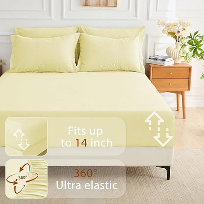 MUXHOMO 5 Pieces Twin XL Comforter Set, Soft Bed in a Bag Twin XL Size, All Season Bedding Set with Comforter, Flat Sheet, Fitted Sheet, Pillowcases & Shams, Cream Yellow