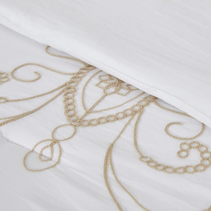 Modern Threads Sabrina Embroidered Comforter Set – 5 Piece White Bed Set with Gold Detailing, Decorative Pillows & Shams, Luxuriously Soft Jacquard Bedding, King