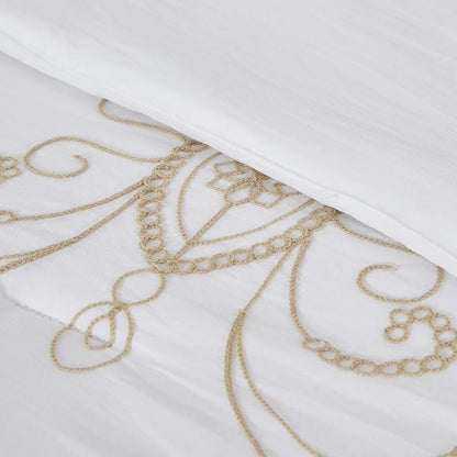 Modern Threads Sabrina Embroidered Comforter Set – 5 Piece White Bed Set with Gold Detailing, Decorative Pillows & Shams, Luxuriously Soft Jacquard Bedding, King